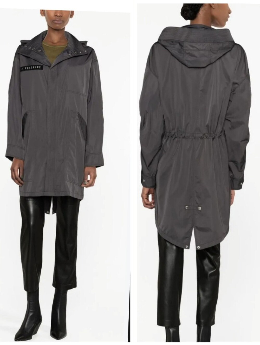 Zadig And Voltaire Beckett Hooded Parka Coat Size S Gray